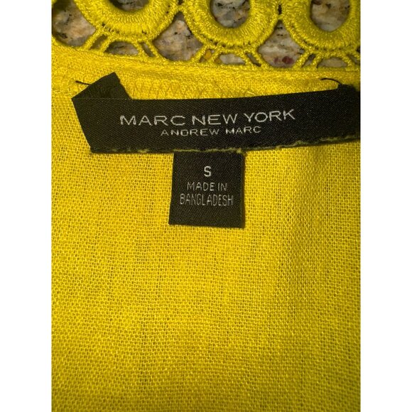 Marc New York Linen Oversized Mustard Yellow Blouse Lace Trim Blouse Artsy Money - Picture 7 of 10